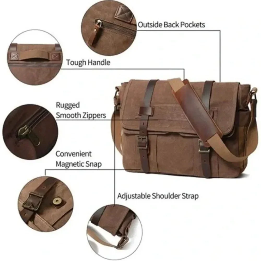 New Leather / Canvas Laptop Computer Bag Briefcase